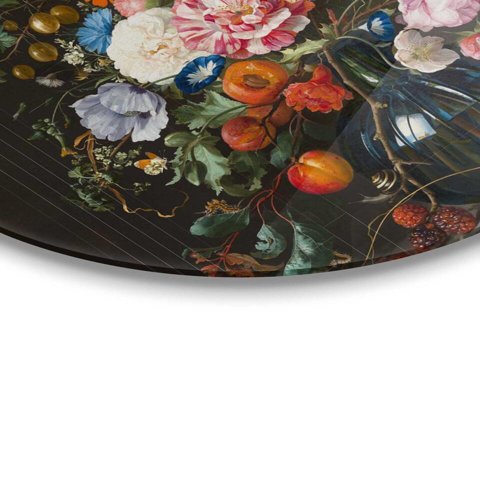 Glasschilderij Stilleven met bloemen op vaas Ø 70 cm Bont Acryl