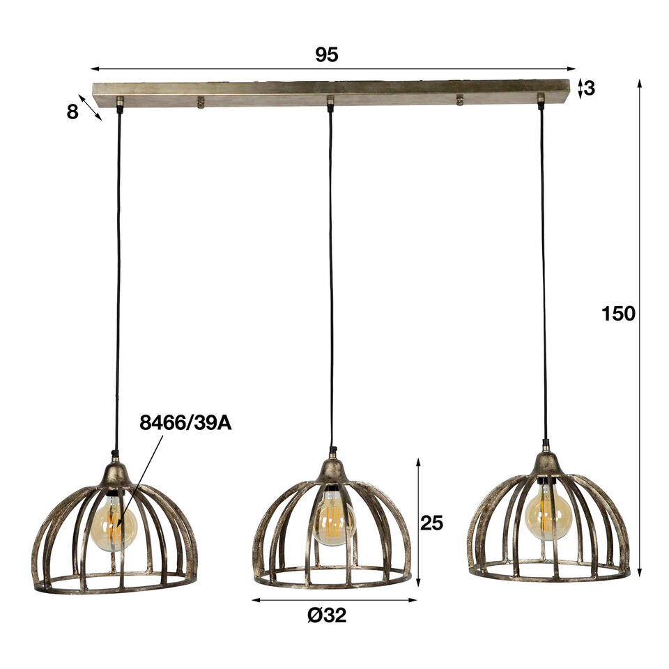 glas vee Slager Industriële hanglamp Rib 3-lichts - 32x118x150 cm - Metaal - Grijs | Leen  Bakker