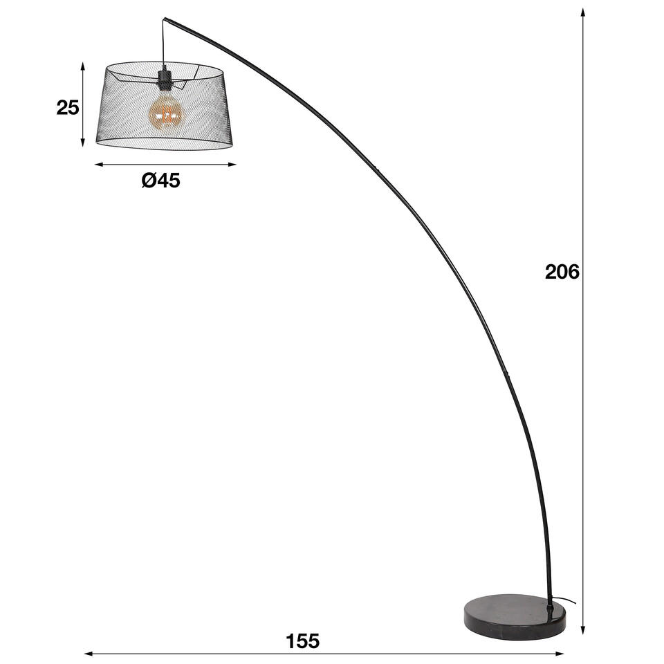 Industriële booglamp Teagan zwart metaal - Metaal - Grijs - 45x155x2,06 cm