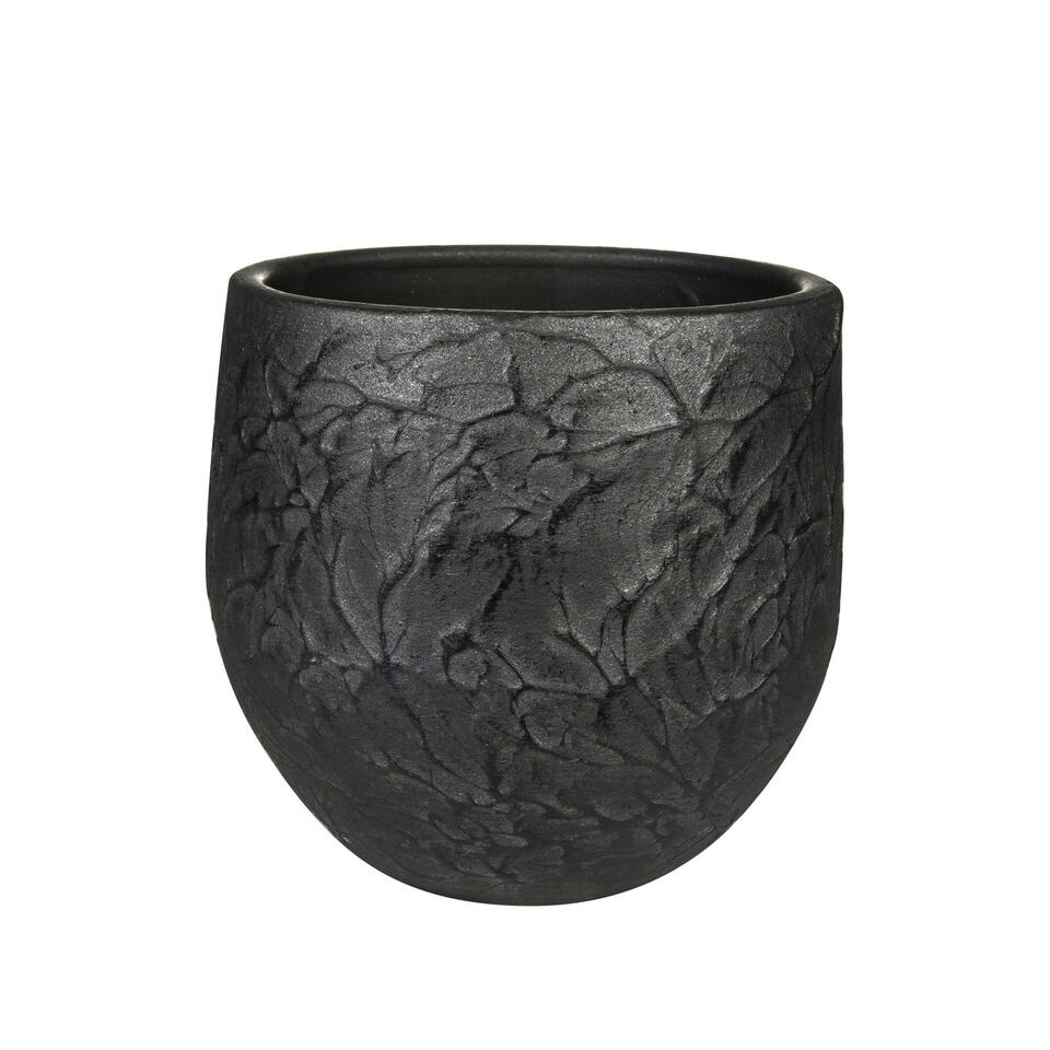 Steege Plantenpot - antiek look - keramiek - zwart - 18 x 16 cm