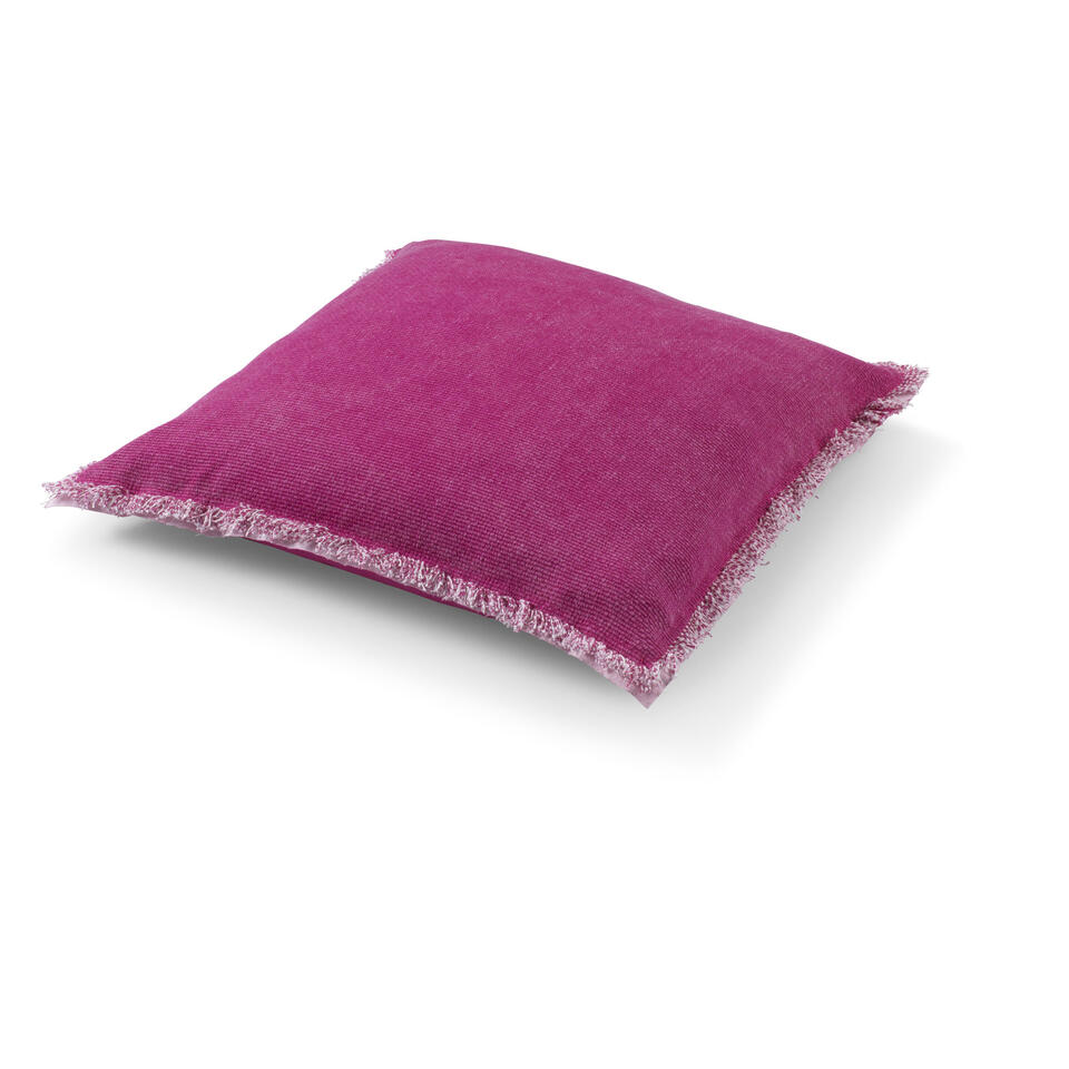 BURTO - Sierkussen XL - 70x70 cm fuchsia - roze - van gewassen katoen - lounge