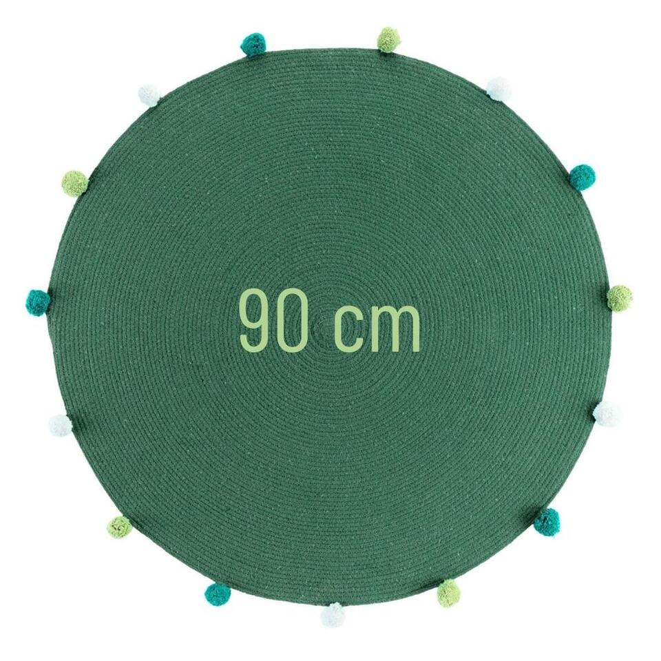 Orange85 Rond Vloerkleed Groen met Pompons Diameter 90 cm