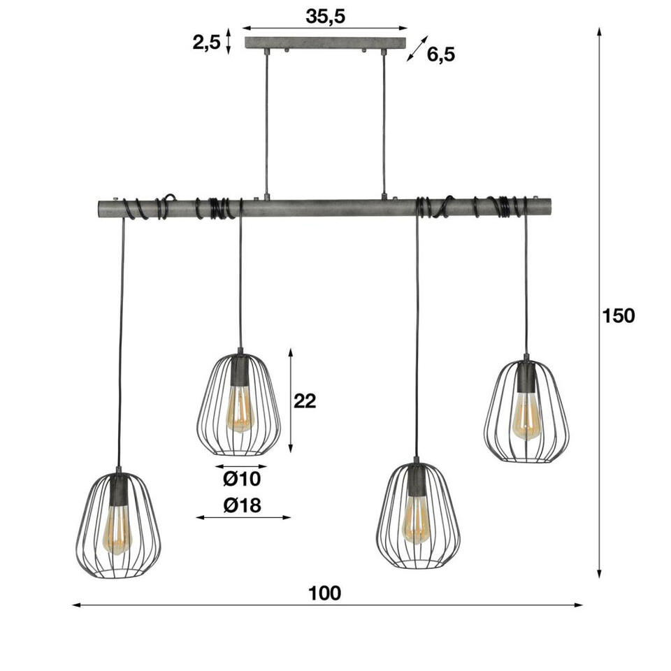 Giga Meubel Hanglamp 4-Lichts - - Metaal - Lamp Lampoon | Leen Bakker