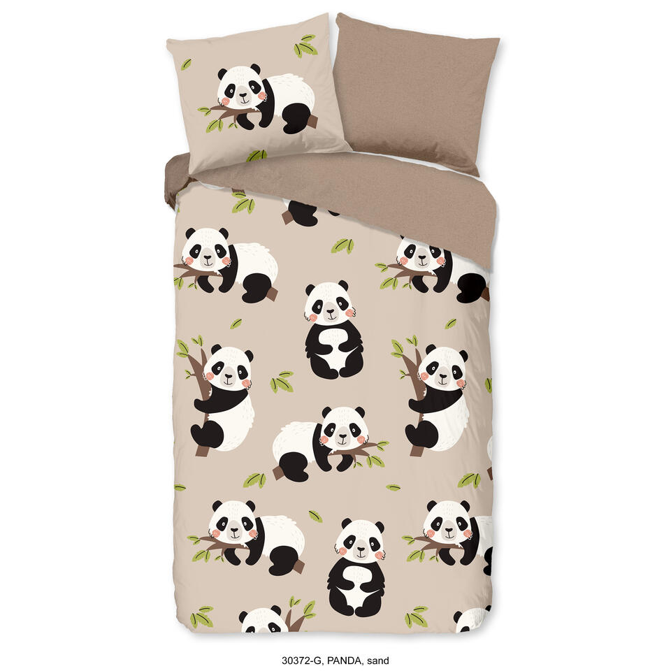 Marine ik ben slaperig Haarzelf Good Morning Dekbedovertrek "Panda" - Zand - (140x220 cm) | Leen Bakker