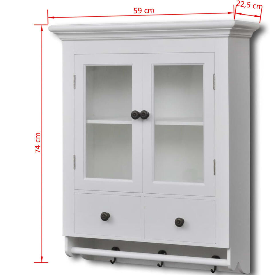 vidaXL Keukenwandkast met glazen deur hout wit