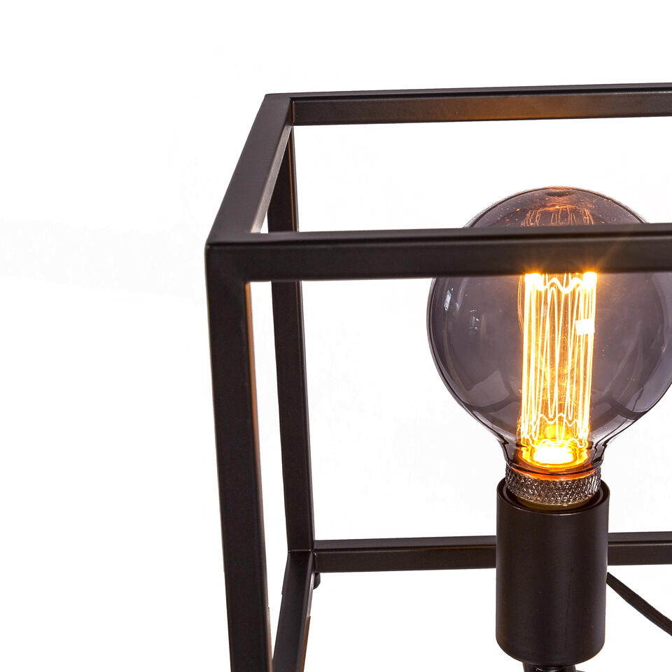 Giga Meubel Tafellamp Vierkant Metaal - Zwart - 22x22x23cm - Lamp Gofy