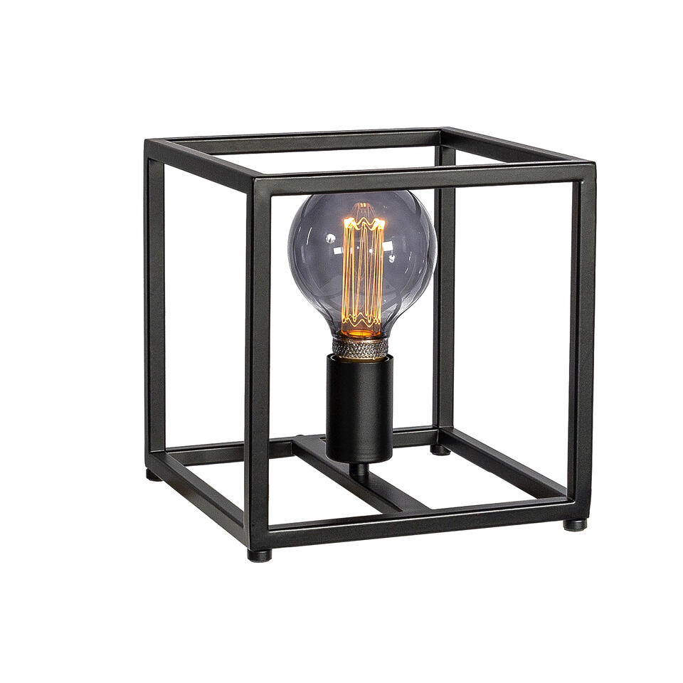 Giga Meubel Tafellamp Vierkant Metaal - Zwart - 22x22x23cm - Lamp Gofy