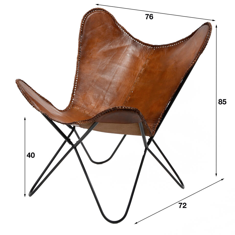 Giga Meubel Vlinderstoel Leder - Bruin - Metalen Onderstel