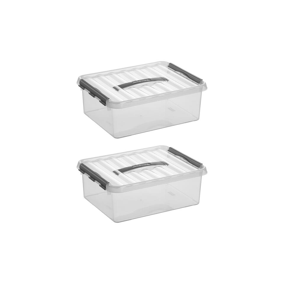 Q-line opbergbox 12L - Set van 2 - Transparant/grijs
