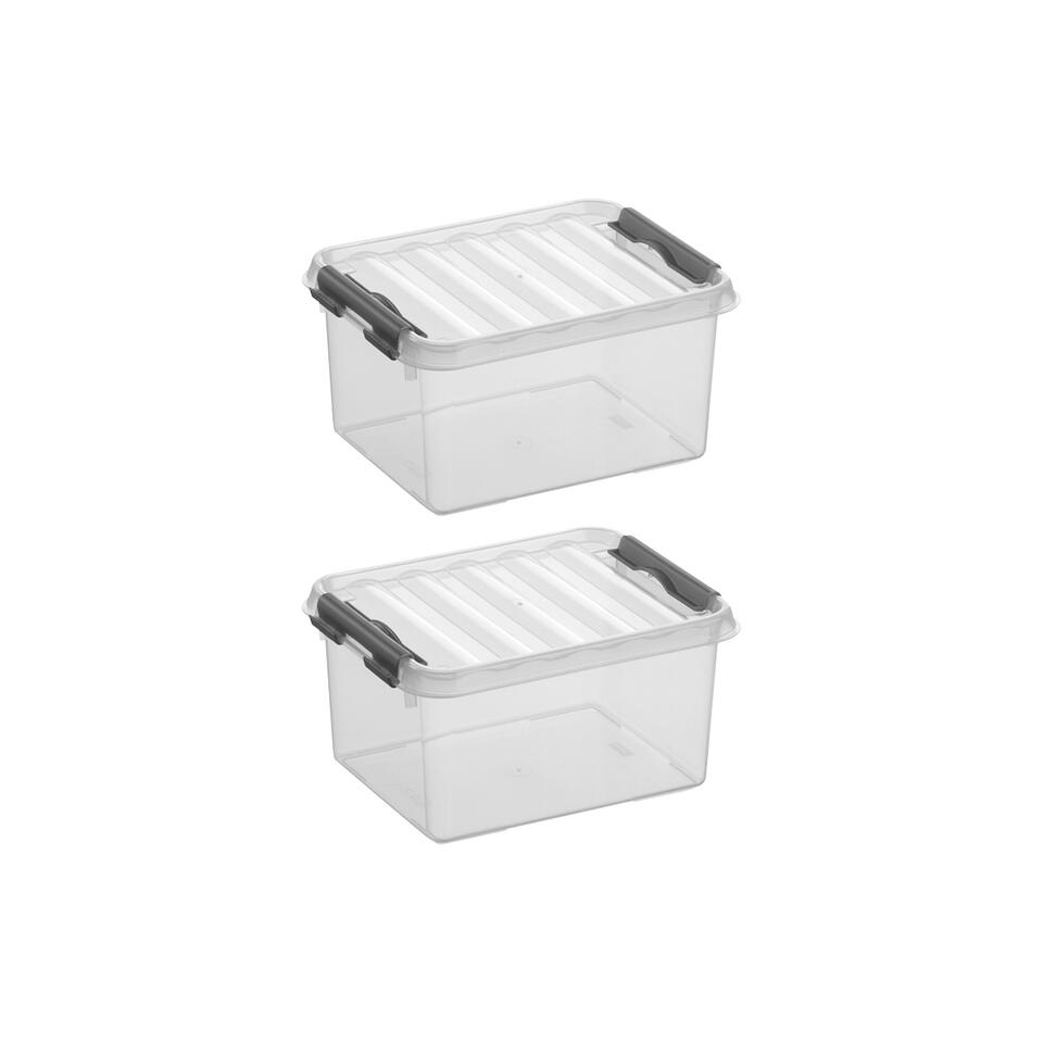 Q-line opbergbox 2L - Set van 2 - Transparant/grijs