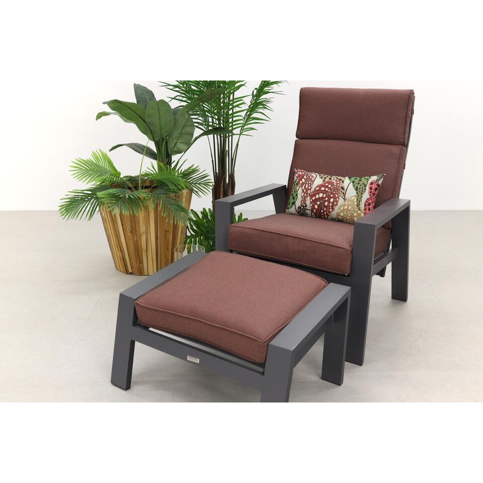 Garden Impressions Max loungestoel + voetenbank - Carbon black/Copper