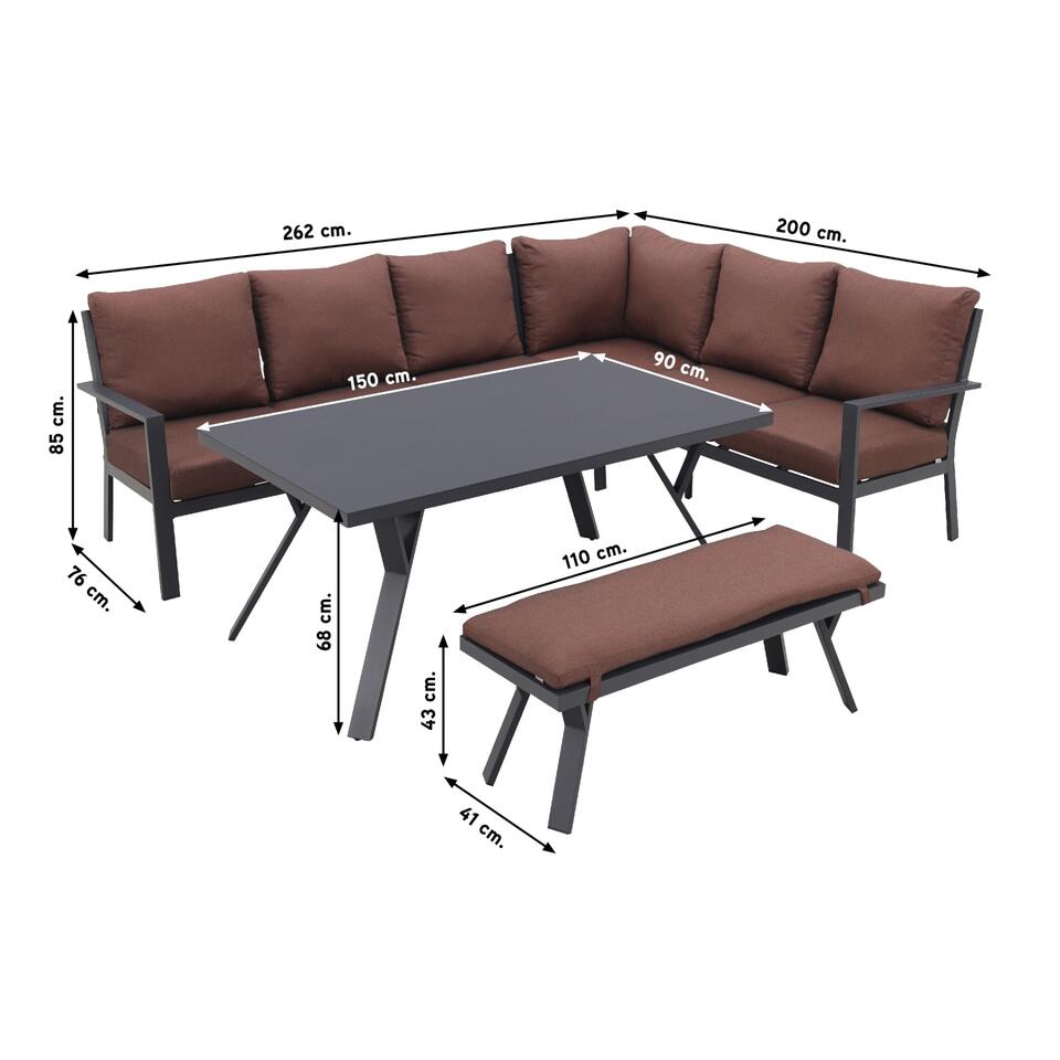 GI Sergio lounge dining set rechts - Black/Copper - 4-delig