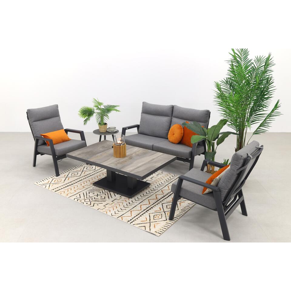 VDG Azoren/Jersey stoel-bank loungeset 4-delig verstelbaar - Antraciet