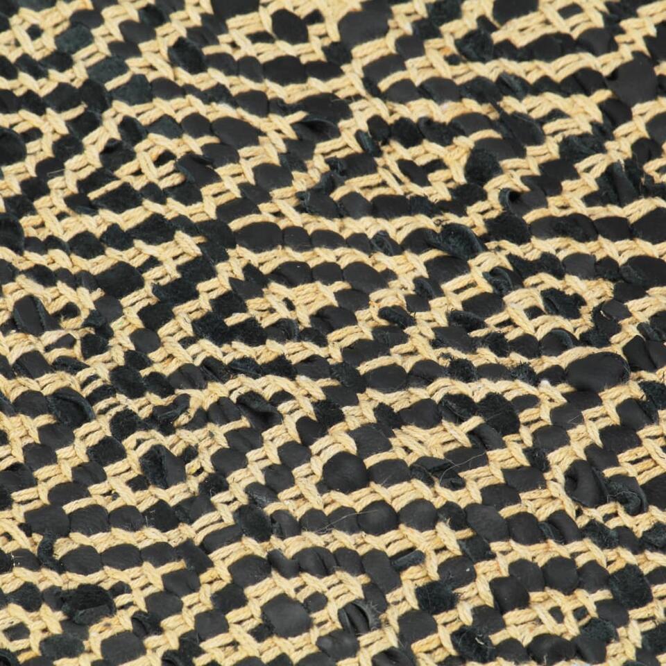 vidaXL Vloerkleed chindi handgeweven 120x170 cm leer katoen zwart
