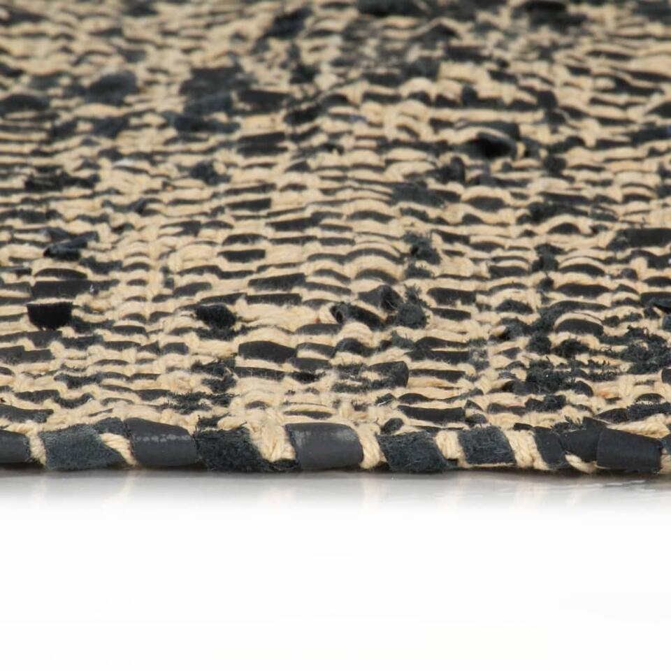 vidaXL Vloerkleed chindi handgeweven 80x160 cm leer katoen zwart