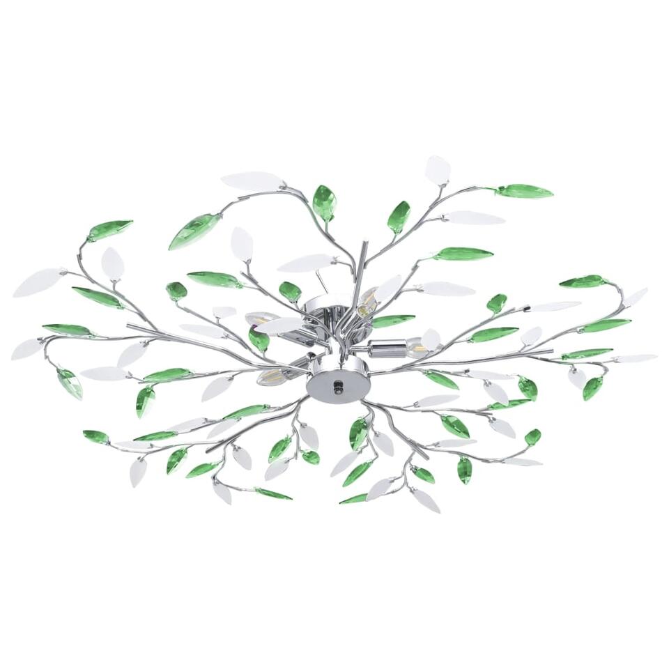 Magnetisch Meter Meditatief vidaXL Plafondlamp met acryl kristallen bladarmen voor 5xE14 groen | Leen  Bakker