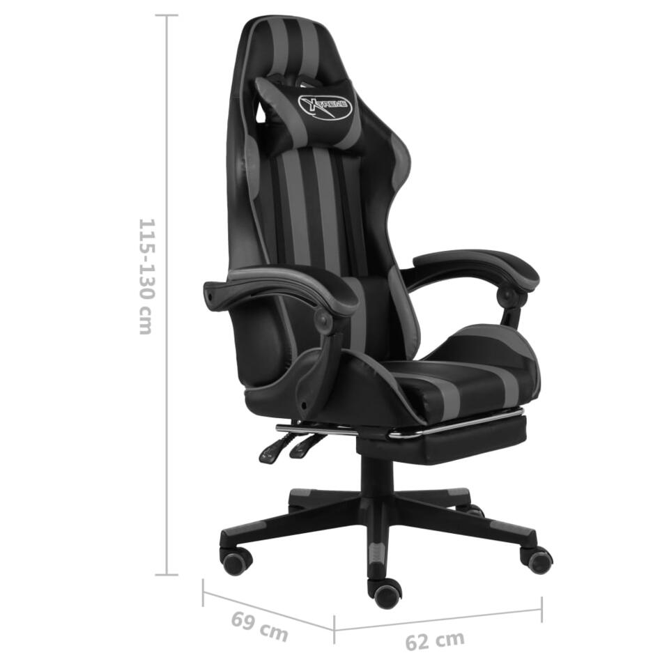 vidaXL Racestoel met voetensteun kunstleer zwart en grijs
