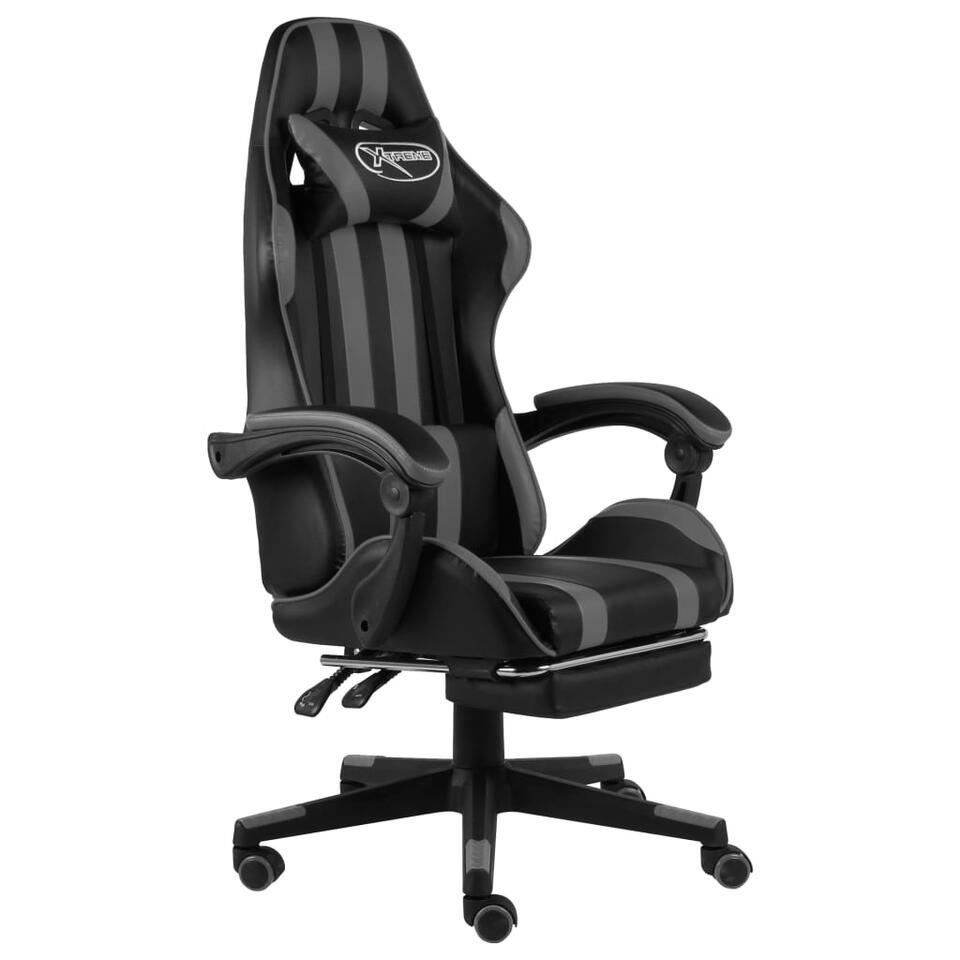 vidaXL Racestoel met voetensteun kunstleer zwart en grijs