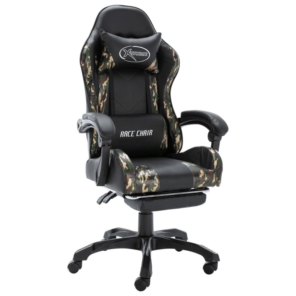 vidaXL Racestoel met voetensteun kunstleer zwart en camouflage