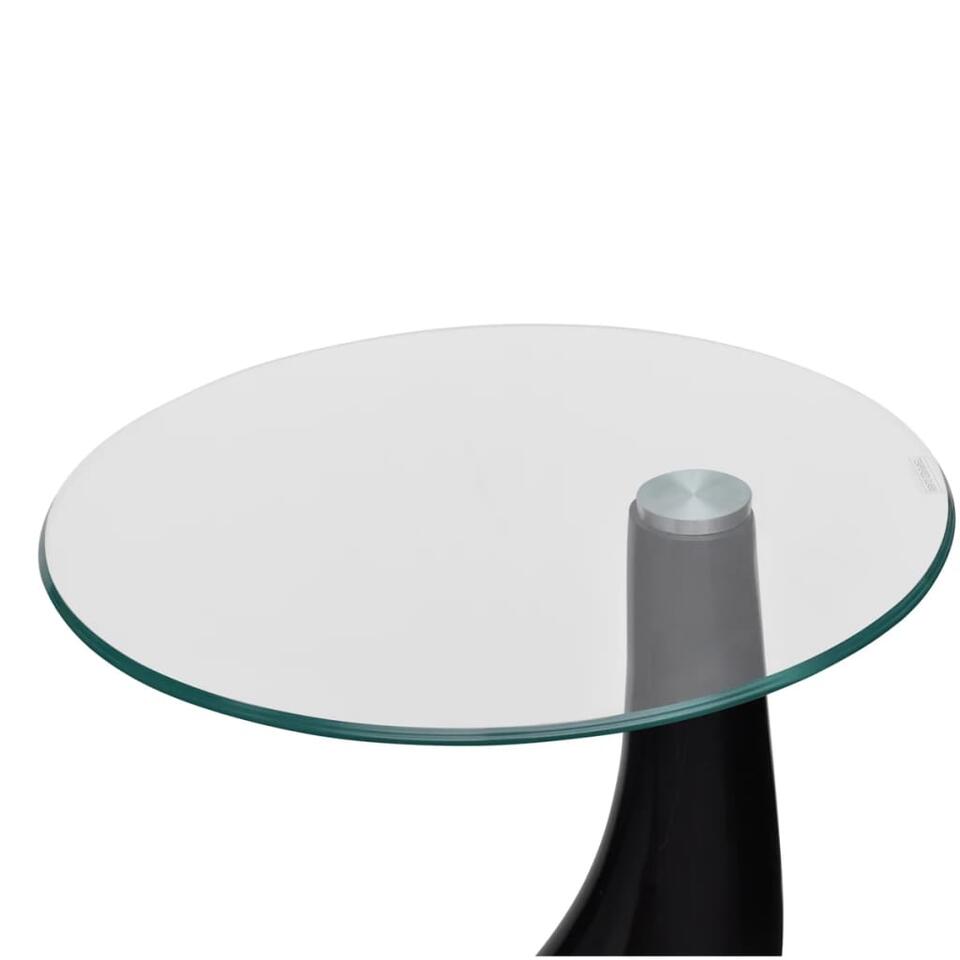 vidaXL Salontafel met rond glazen tafelblad hoogglans zwart 2 st