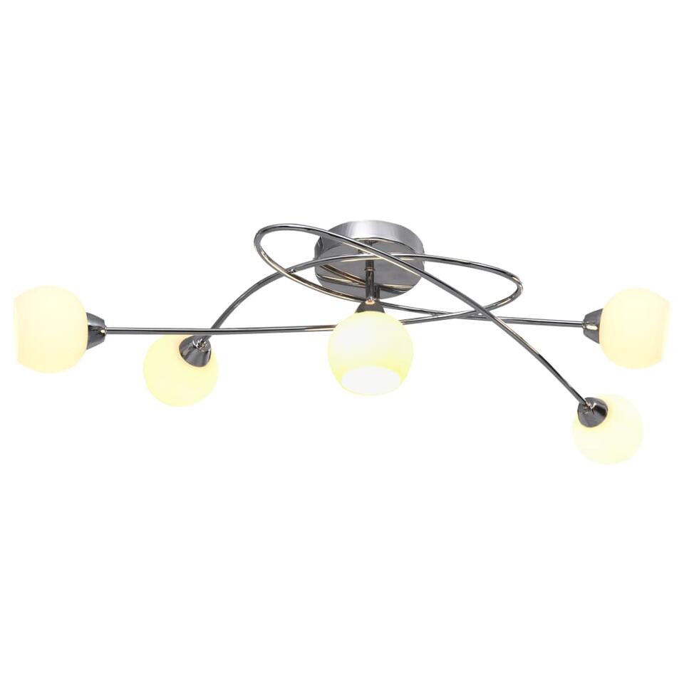 vidaXL Plafondlamp met ronde wit keramische lampenkappen 5 G9 peertjes