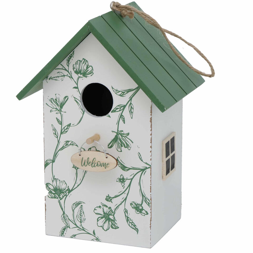 adopteren lening zuur Boltze Vogelhuisje - wit met groen - houten nestkastje - 22 cm | Leen Bakker