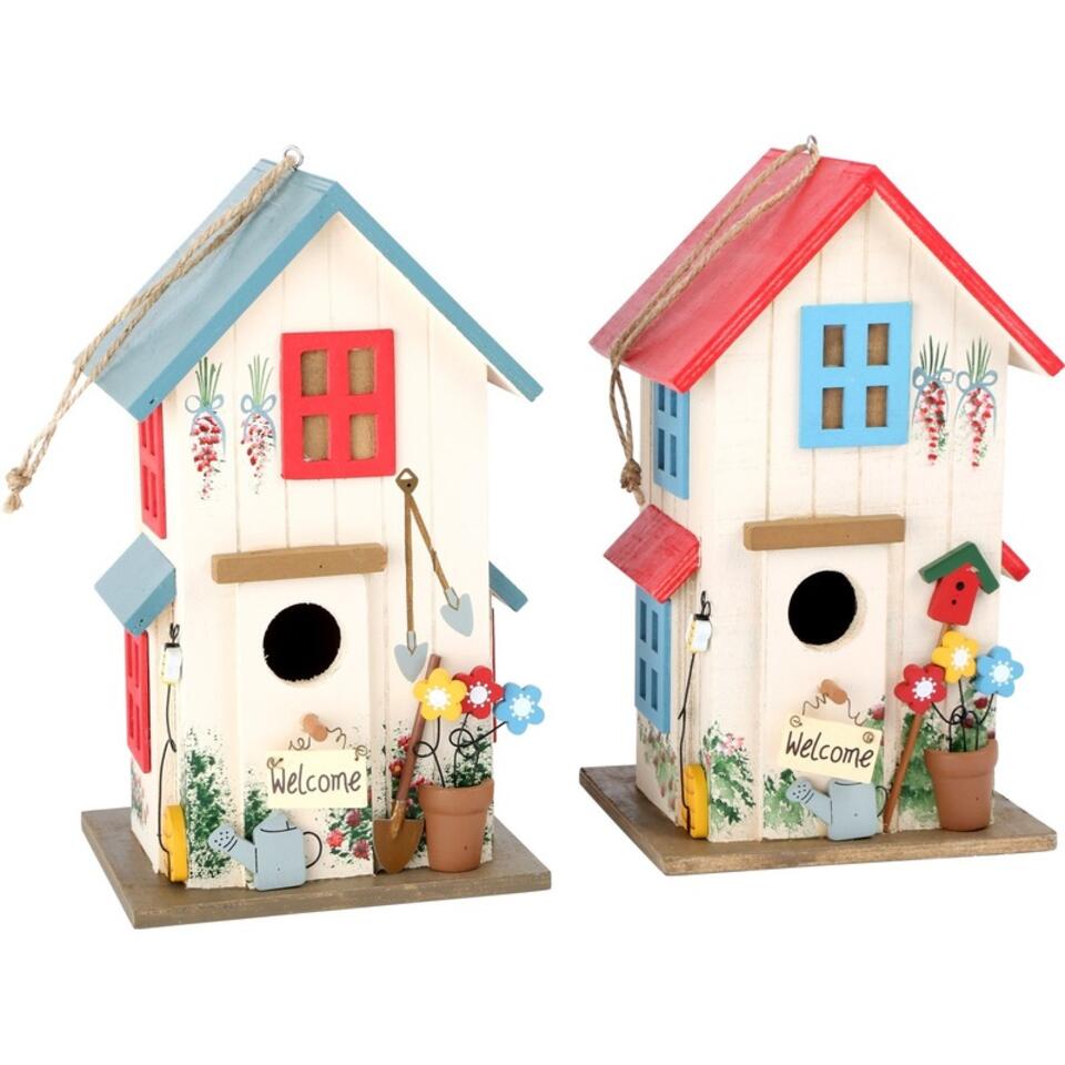 Vogelhuisjes - 2 stuks - gekleurde huizen - 25 cm