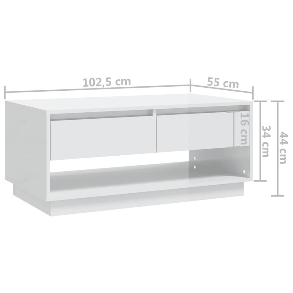 vidaXL Salontafel 102,5x55x44 cm spaanplaat hoogglans wit