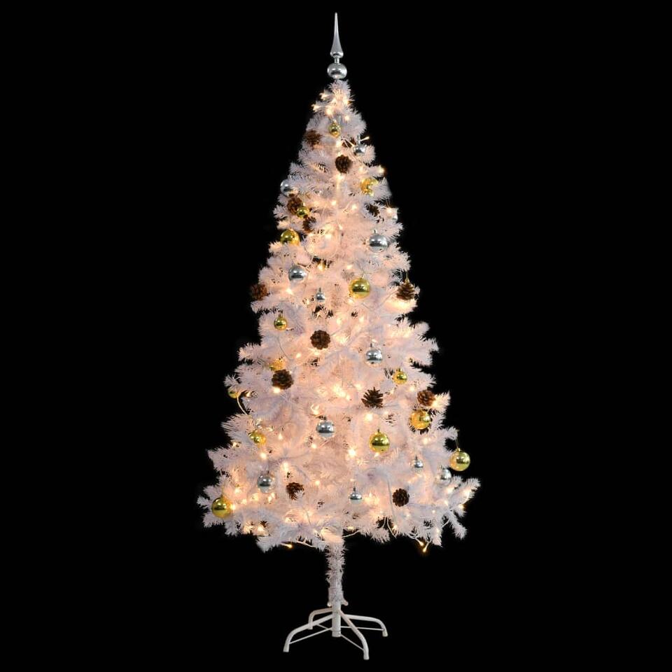 inch boiler ontploffen vidaXL Kunstkerstboom met kerstballen en LED's 180 cm wit | Leen Bakker