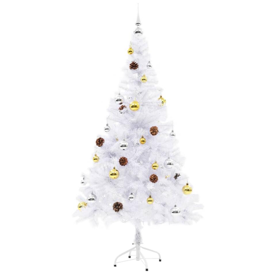 Bengelen communicatie krater vidaXL Kunstkerstboom met kerstballen en LED's 150 cm wit | Leen Bakker