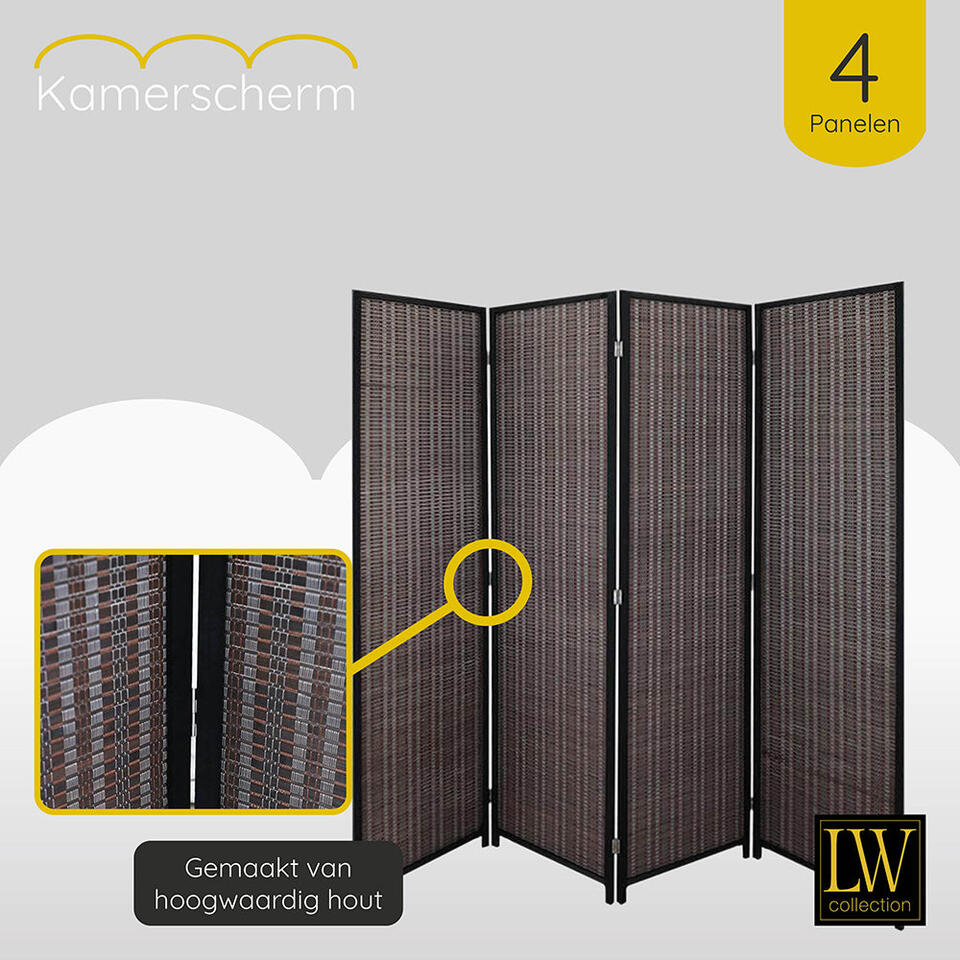 LW Collection Kamerscherm 4 panelen Bamboe 180x180cm - paravent - scheidingswand