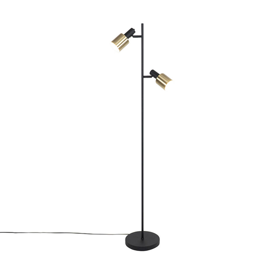 Temerity procedure Optimistisch QAZQA Design vloerlamp zwart met goud 2-lichts - Stijn | Leen Bakker