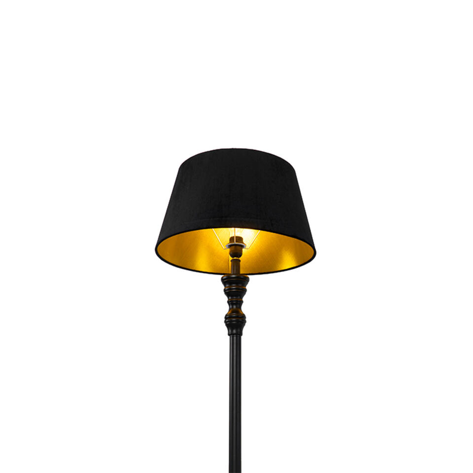 QAZQA Vloerlamp met 45 cm kap zwart met gouden binnenkant - Classico