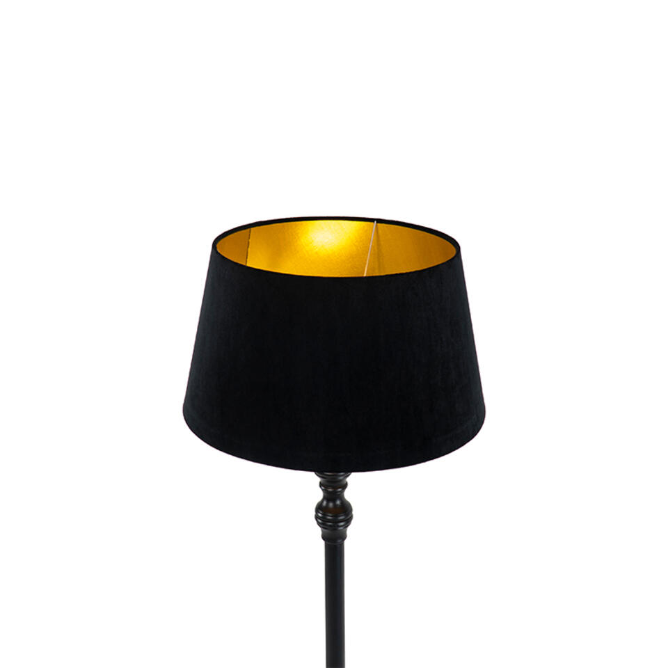 QAZQA Vloerlamp met 45 cm kap zwart met gouden binnenkant - Classico