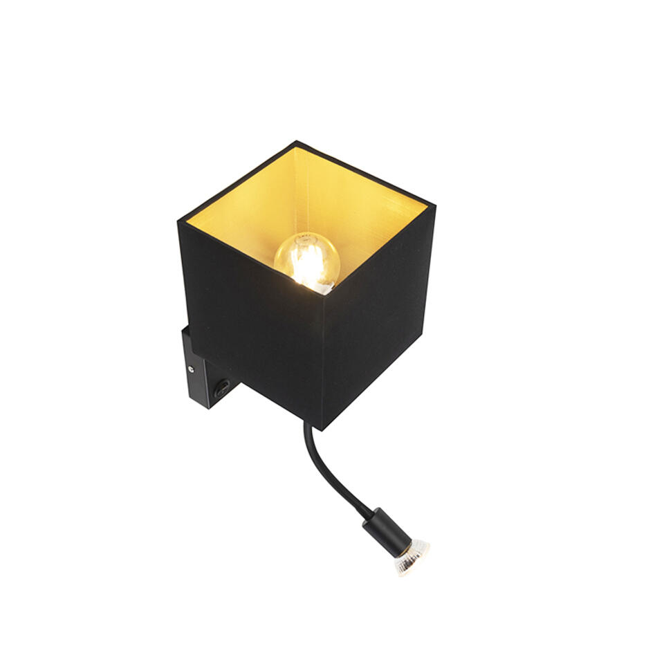 QAZQA Moderne wandlamp zwart met USB en vierkante zwarte kap - Zeno