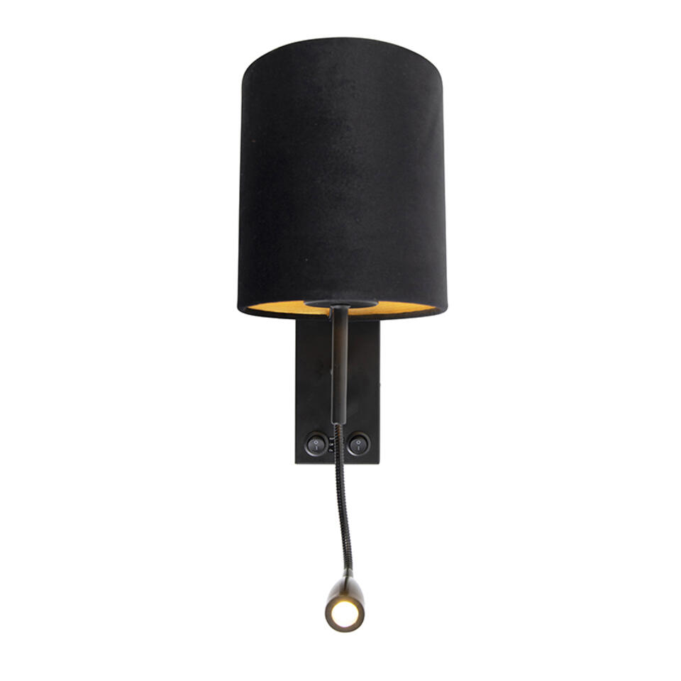 QAZQA Art Deco wandlamp zwart met velours kap - Stacca
