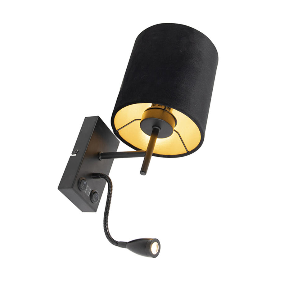 QAZQA Art Deco wandlamp zwart met velours kap - Stacca