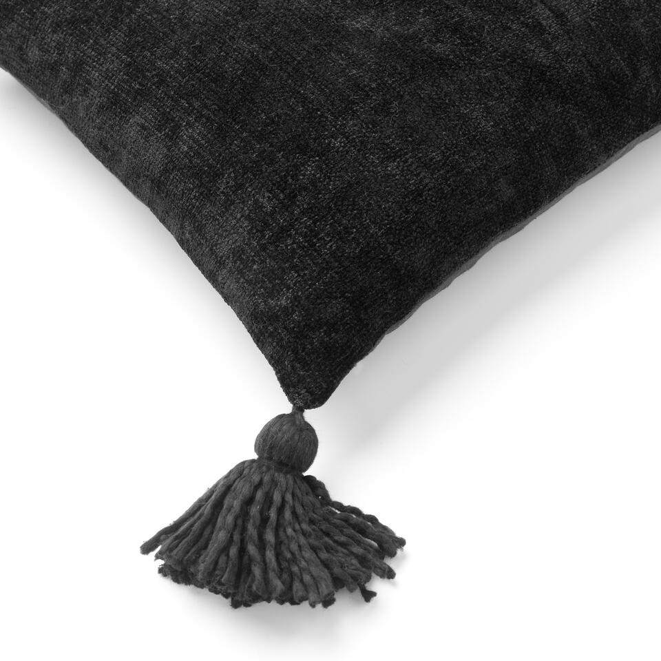 NINO - Kussenhoes van katoen 45x45 cm Raven - zwart - met flosjes