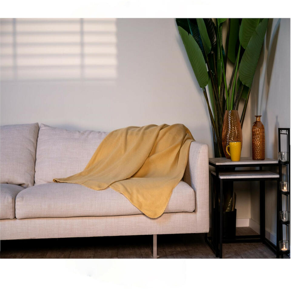 Excellent Houseware Deken-plaid - fleece-polyester geel - 170x130 cm