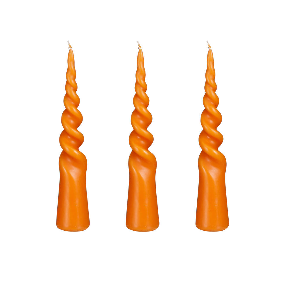 Mica Decorations Twist Kegelkaars - Set van 3 - H25 x Ø5 cm - Oranje