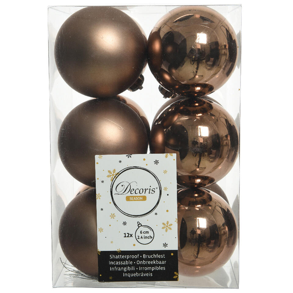 Bakken Distilleren intern Decoris Kerstballen - 12 stuks - kunststof - walnoot bruin - 6 cm | Leen  Bakker