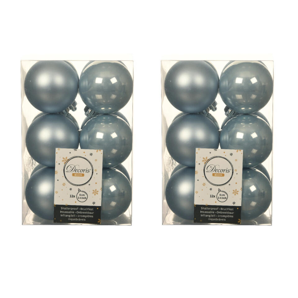 Decoris Kerstballen 12 stuks kunststof lichtblauw 6 cm Leen