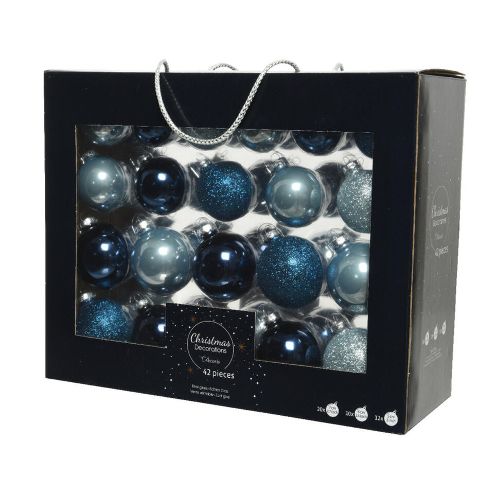 ten tweede Couscous Groenten Decoris Kerstballen - 42 stuks - glas - mix blauw - 5-6-7 cm | Leen Bakker