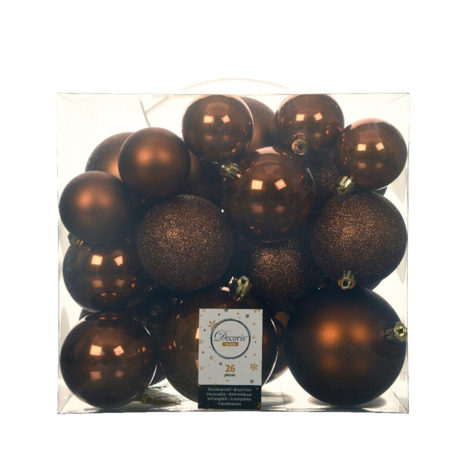 spectrum bijwoord vers Decoris Kerstballen - 26st - kunststof - kaneel bruin - 6-8-10 cm | Leen  Bakker