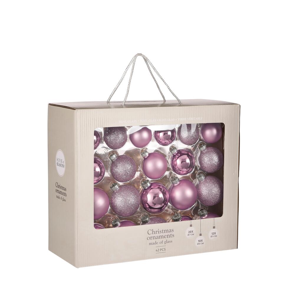 Opblazen Dagelijks Bijdragen House of Seasons Kerstballen Set - 42 Stuks - Ø7 cm - Glas - Lila | Leen  Bakker