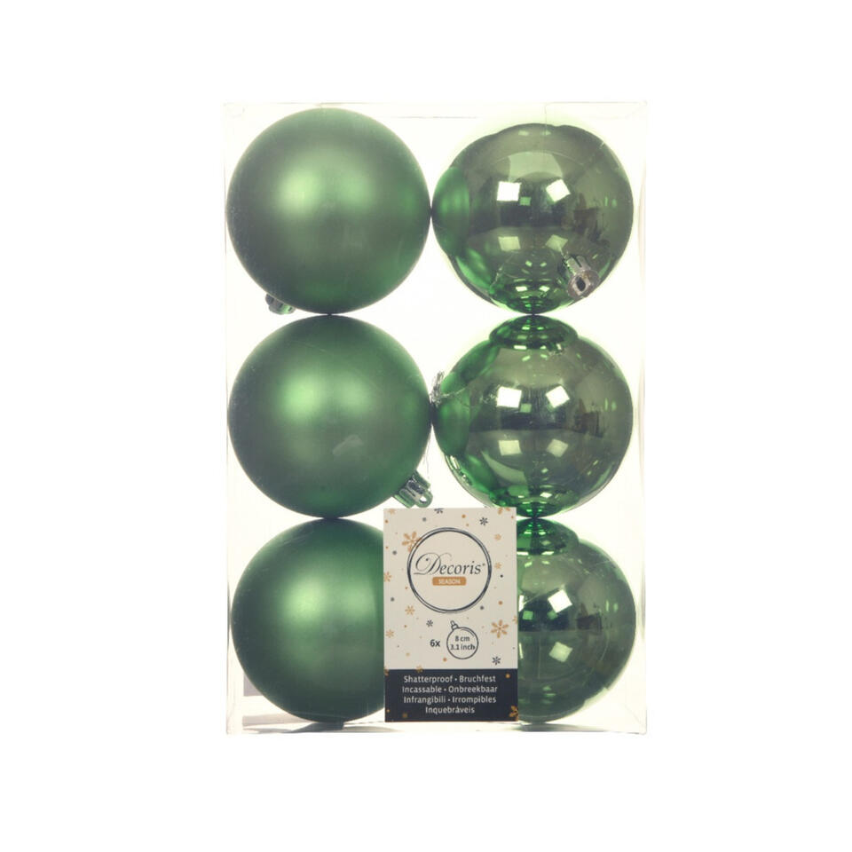 het formulier timmerman Intact Decoris Kerstballen - 6 stuks - kunststof - groen - 8 cm | Leen Bakker