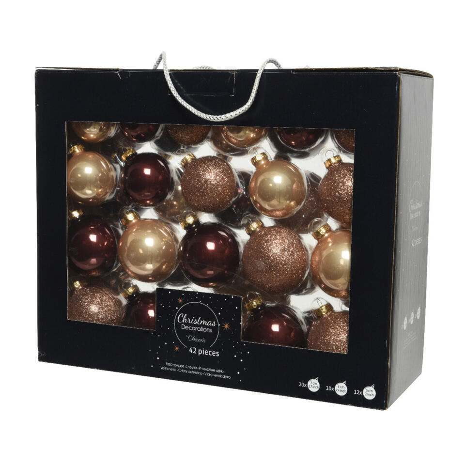 Niet essentieel vastleggen essence Decoris Kerstballen - 42 stuks - glas - mix bruin - 5-6-7 cm | Leen Bakker