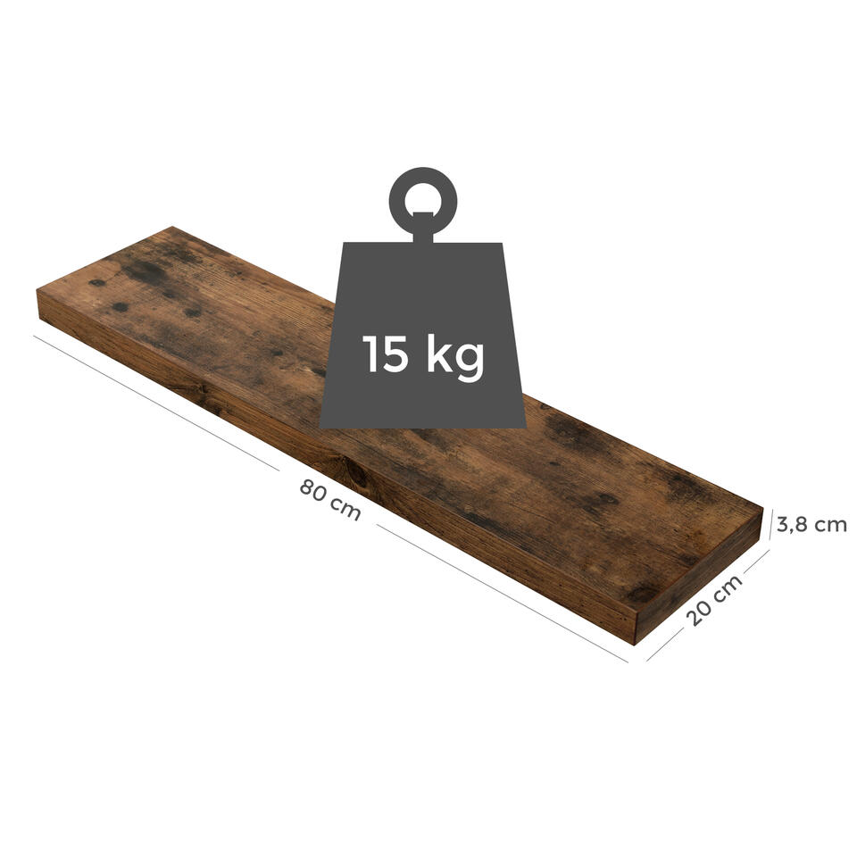 wortel Lot combineren Rustieke Zwevende Wandplank met Bevestigingsmateriaal - 80x20x3.8cm - MDF | Leen  Bakker