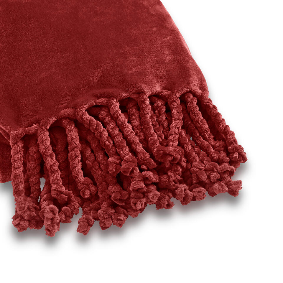 FLORIJN - Plaid fleece 150x200 cm - Merlot - rood - superzacht - met franjes