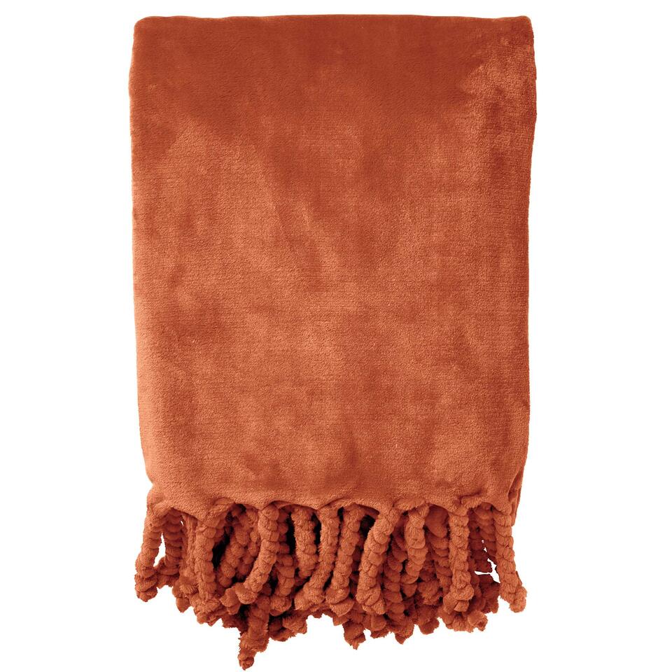 FLORIJN - Plaid fleece 150x200 cm - Potters Clay - oranje - superzacht - met fra
